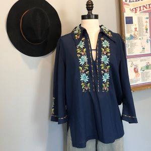 Vintage Pop Over Embroidered Blouse